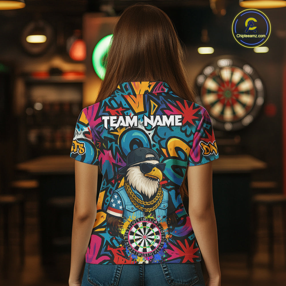 Funny Eagle Colorful Graffiti Darts Shirt For Women Custom Darts Jersey Team Polo & 1/4 Zip TDM5783
