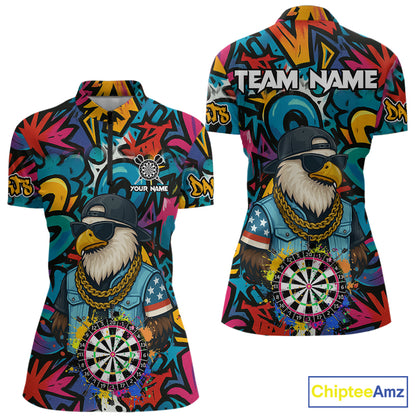 Funny Eagle Colorful Graffiti Darts Shirt For Women Custom Darts Jersey Team Polo & 1/4 Zip TDM5783