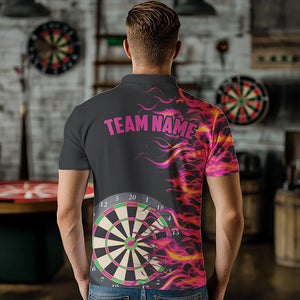 Pink Fire Flame Dart Board 3D Printed Men Darts Polo Shirts Custom Team Name Darts Jerseys Uniform TDM1294