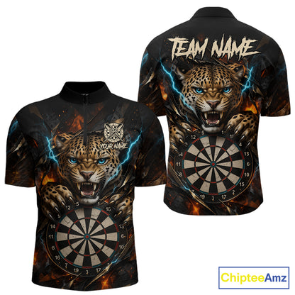 Personalized Leopard Lightning Darts Shirt For Men Custom Darts Jersey Polo & 1/4 Zip Team Shirts TDM6378
