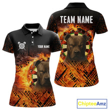 Load image into Gallery viewer, Personalized Fire Pitbull Dart Shirts For Women – Custom Flaming Darts Team Polo &amp; 1/4 Zip Jerseys TDM4056