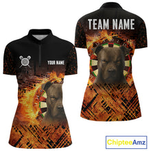 Load image into Gallery viewer, Personalized Fire Pitbull Dart Shirts For Women – Custom Flaming Darts Team Polo &amp; 1/4 Zip Jerseys TDM4056