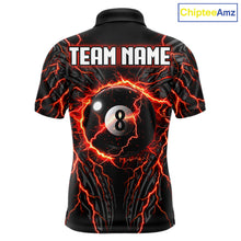 Load image into Gallery viewer, Thunder Lightning Tribal 8 Ball men's billiard polo shirt custom pool jersey, personalized billiards team apparel, tournament uniform