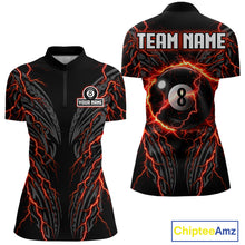 Load image into Gallery viewer, Thunder Lightning Tribal 8 Ball women's quarter zip billiard shirt custom cue sports team jersey, league apparel