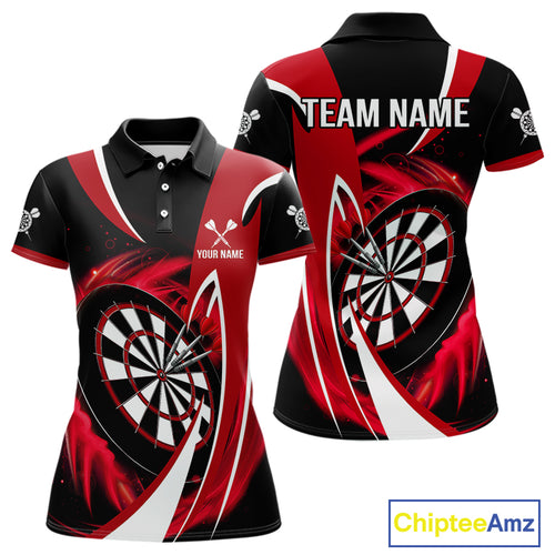 Personalized Red And Black Darts Shirt For Women Custom Darts League Team Polo & 1/4 Zip Jerseys TDM4406