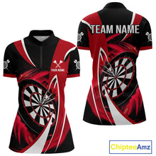 Load image into Gallery viewer, Personalized Red And Black Darts Shirt For Women Custom Darts League Team Polo &amp; 1/4 Zip Jerseys TDM4406