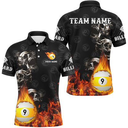Personalized 9 Ball Pool Skull On Fire Billiard Shirts For Men, Funny 3D Printed Billiard Jerseys TDM2307