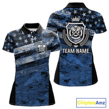 Load image into Gallery viewer, Blue Camo US Flag Dart Shirts With Pocket Option For Women Custom Darts Jersey TDM5275