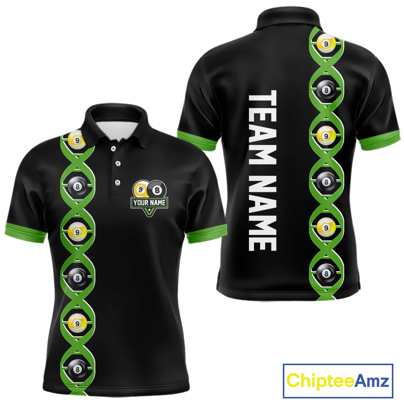 DNA Billiard 8 Ball & 9 Ball Shirts For Men Custom Funny Pool Jerseys Team Polo & 1/4 Zip |Green TDM5520