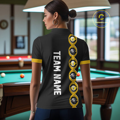 DNA Billiard 8 Ball & 9 Ball Shirts For Women Custom Funny Pool Jerseys Team Polo & 1/4 Zip |Yellow TDM5521