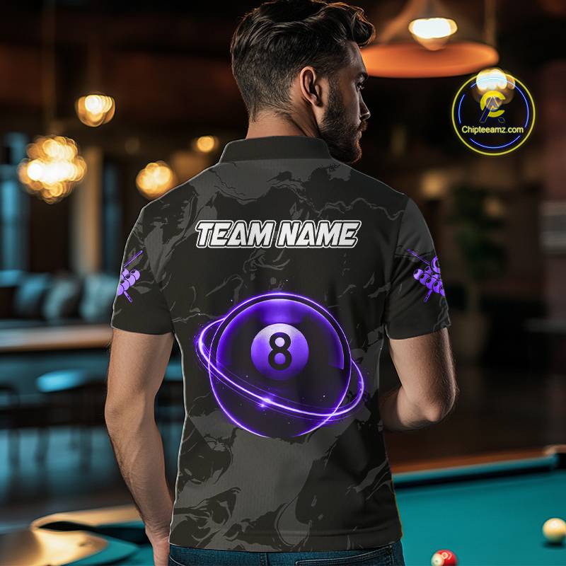Custom Black And Purple 8 Ball Pool Eagle Paint Billiard Shirt For Men Team League Billiard Jersey TDM5523