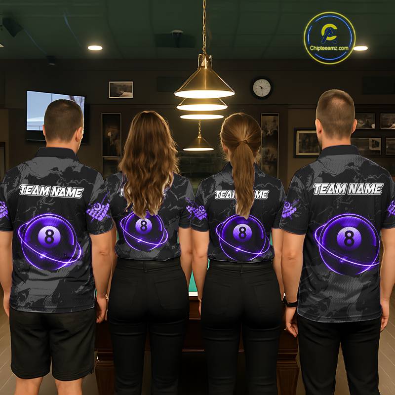 Custom Black And Purple 8 Ball Pool Eagle Paint Billiard Shirt For Men Team League Billiard Jersey TDM5523