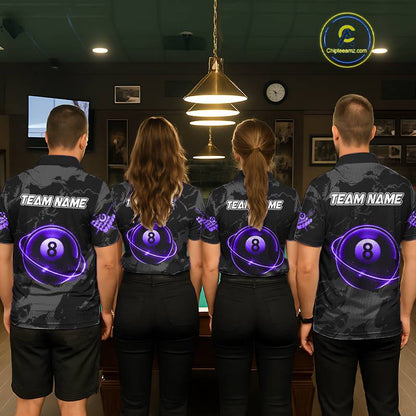 Custom Black And Purple 8 Ball Pool Eagle Paint Billiard Shirt For Men Team League Billiard Jersey TDM5523