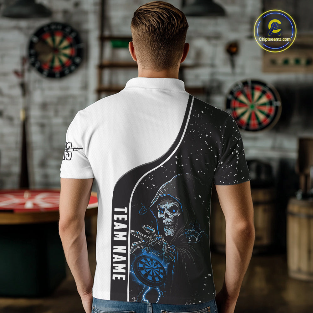 Blue Grim Reaper Darts Men Polo & Quarter-Zip Custom Darts Shirts For Team Darts Jerseys TDM5524