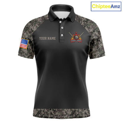 Personalized Retro Camo US Flag Billiard Shirt For Men Custom Pool Team Jersey Polo & 1/4 Zip TDM5793