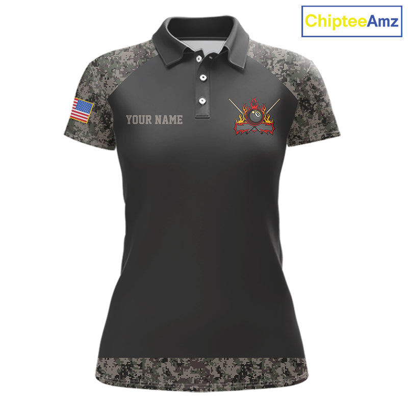 Personalized Retro Camo US Flag Billiard Shirt For Women Custom Pool Team Jersey Polo & 1/4 Zip TDM5793