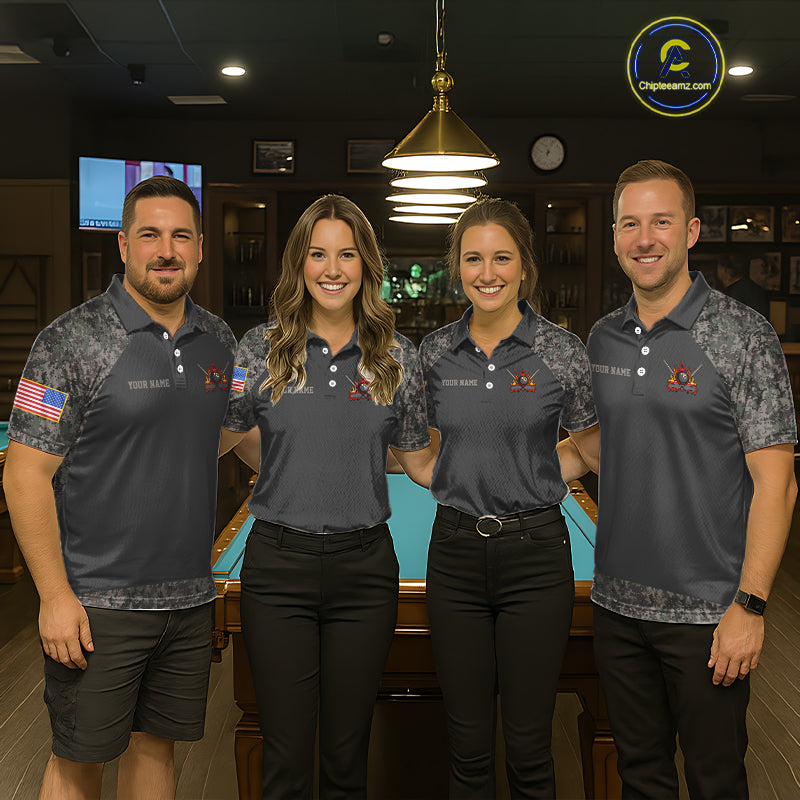 Personalized Retro Camo US Flag Billiard Shirt For Men Custom Pool Team Jersey Polo & 1/4 Zip TDM5793