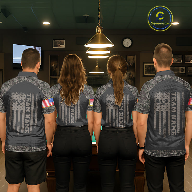 Personalized Retro Camo US Flag Billiard Shirt For Men Custom Pool Team Jersey Polo & 1/4 Zip TDM5793