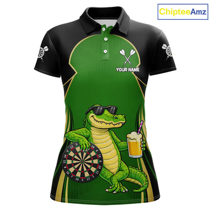Funny Alligator And Beer Darts Shirt For Women Custom Darts Jersey Polo & 1/4 Zip, Darts Gifts TDM6144