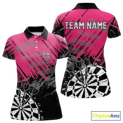Pink Black Grunge Dart Shirts For Women Custom Dart Jersey With Pocket Option TDM6381