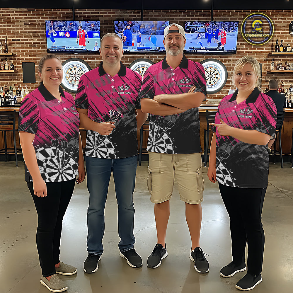 Pink Black Grunge Dart Shirts For Women Custom Dart Jersey With Pocket Option TDM6381