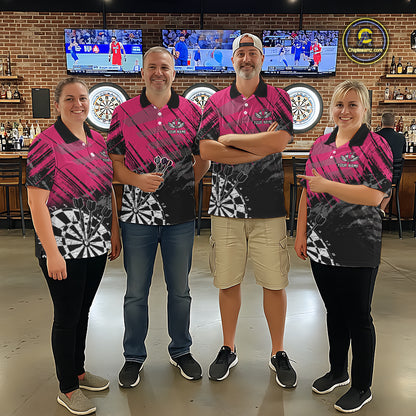 Pink Black Grunge Dart Shirts For Women Custom Dart Jersey With Pocket Option TDM6381