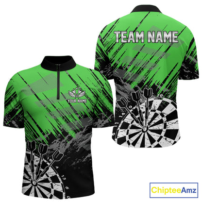 Green Black Grunge Dart Shirts For Men Custom Dart Jersey With Pocket Option TDM6382