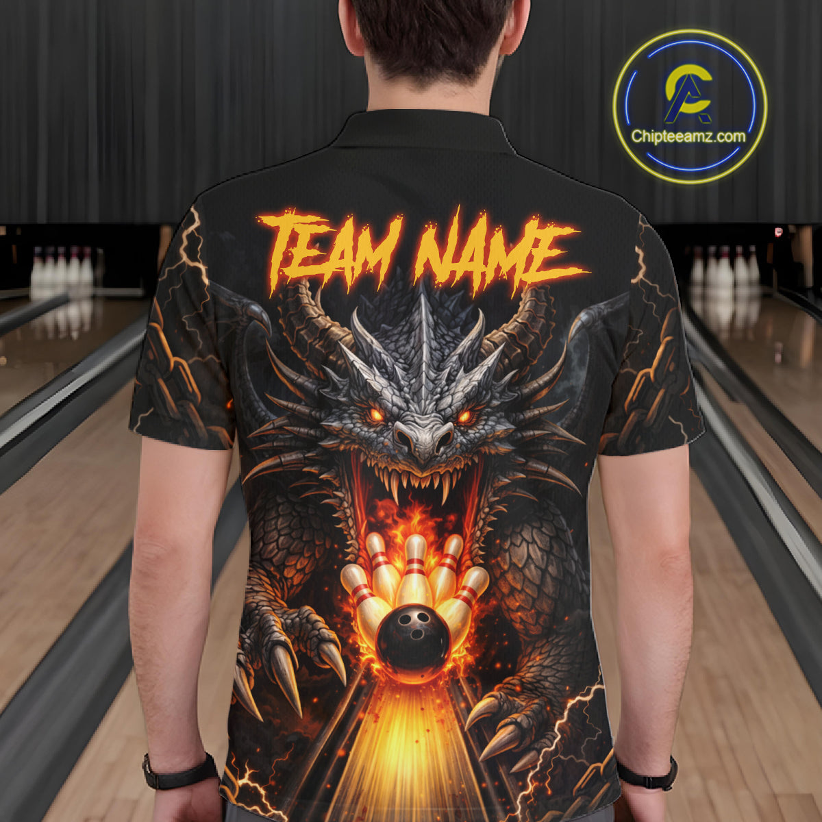 Personalized Dragon Bowling Jersey For Men Custom Fire Bowling League Team Shirt Polo & 1/4 Zip TDM6386