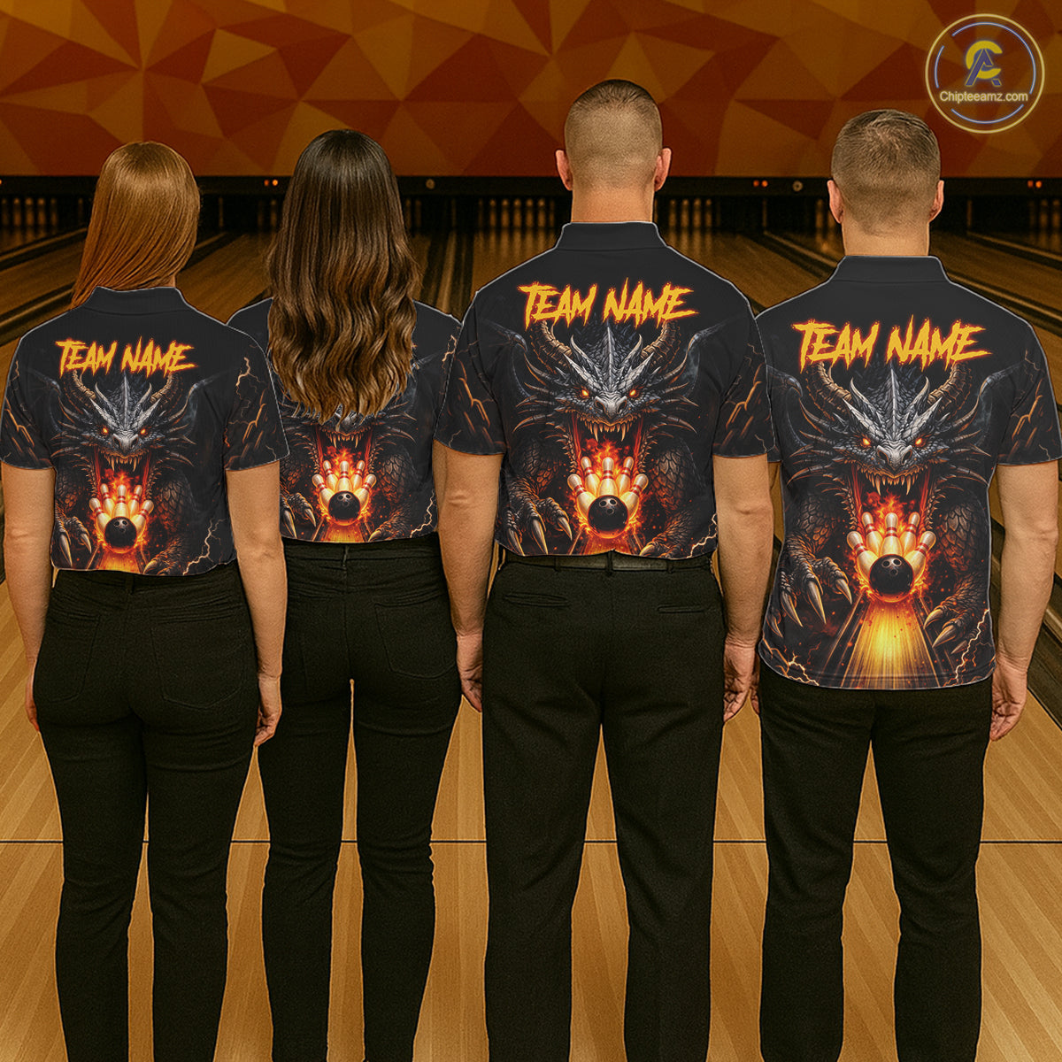 Personalized Dragon Bowling Jersey For Women Custom Fire Bowling League Team Shirt Polo & 1/4 Zip TDM6386