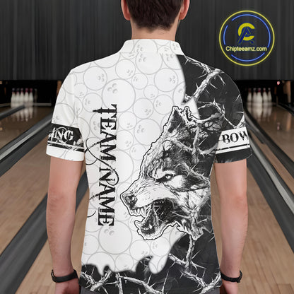 White Black Thorny Camo Wolf Bowling Shirt For Men Custom Bowling Team Jersey Polo & 1/4 Zip TDM6390