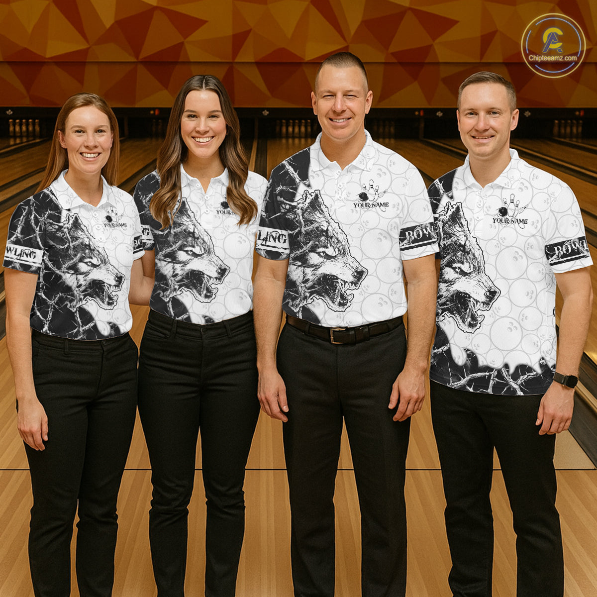 White Black Thorny Camo Wolf Bowling Shirt For Men Custom Bowling Team Jersey Polo & 1/4 Zip TDM6390
