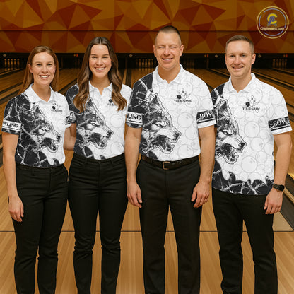 White Black Thorny Camo Wolf Bowling Shirt For Men Custom Bowling Team Jersey Polo & 1/4 Zip TDM6390