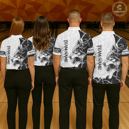 White Black Thorny Camo Wolf Bowling Shirt For Men Custom Bowling Team Jersey Polo & 1/4 Zip TDM6390