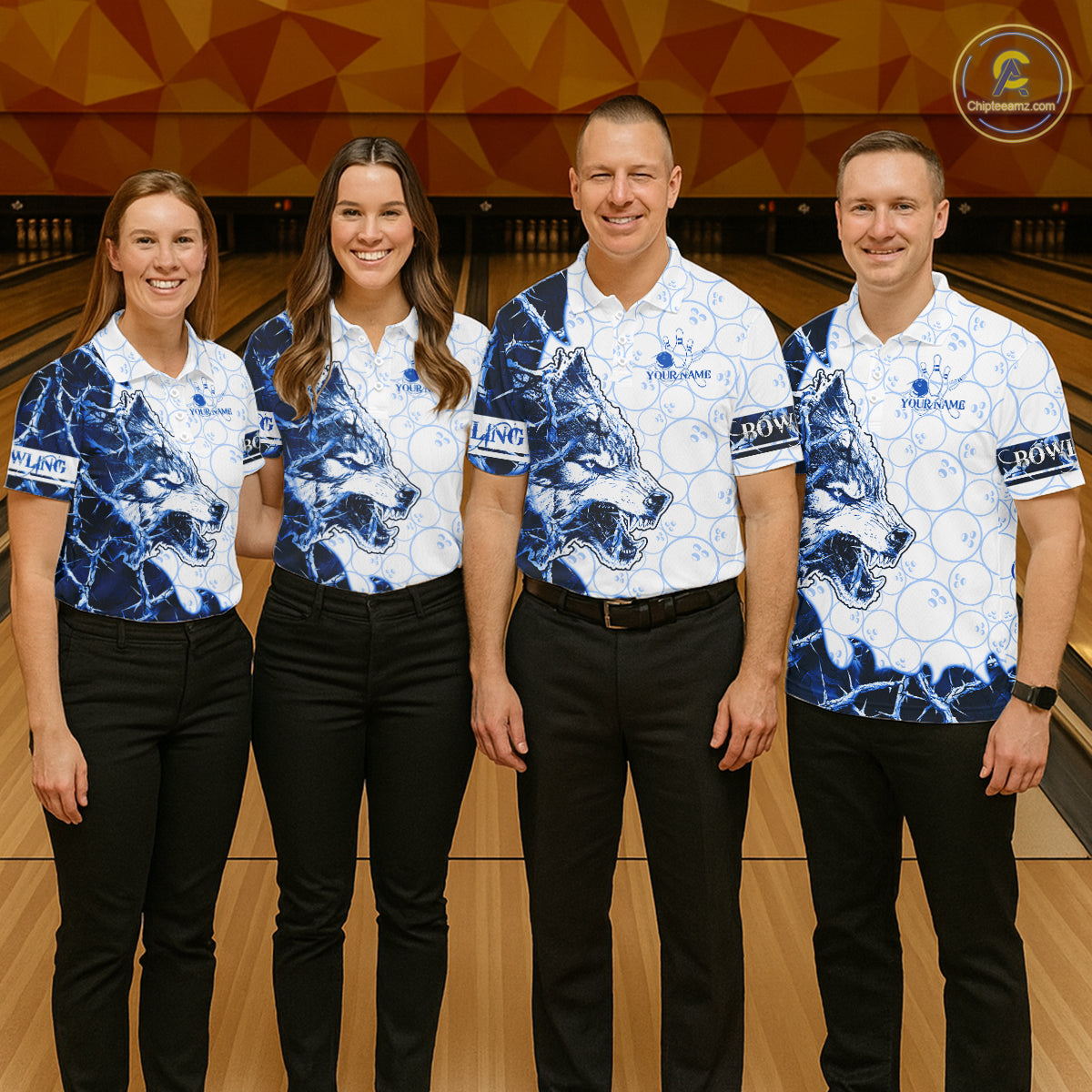 Personalized Blue Thorny Camo Wolf Bowling Shirt For Men Custom Bowling Team Jersey Polo & 1/4 Zip TDM6391