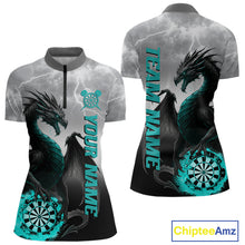Load image into Gallery viewer, Turquoise Custom Lightning Dragon Dart Shirt For Women, Strike Darts Team Jersey Polo &amp; Quarter Zip TDM4057