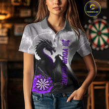 Load image into Gallery viewer, Purple Custom Lightning Dragon Dart Shirts For Women – Strike Darts Team Jerseys Polo &amp; Quarter Zip TDM4058