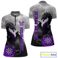 Load image into Gallery viewer, Purple Custom Lightning Dragon Dart Shirts For Women – Strike Darts Team Jerseys Polo &amp; Quarter Zip TDM4058
