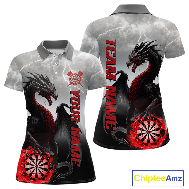 Red Custom Lightning Dragon Dart Shirts For Women – Strike Darts Team Jerseys Polo & Quarter Zip TDM4059