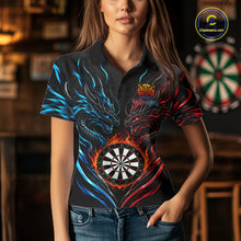 Load image into Gallery viewer, Blue And Red Custom Dragon Fire Darts Shirts For Women, Darts League Team Jersey Polo &amp; Quarter Zip TDM6576