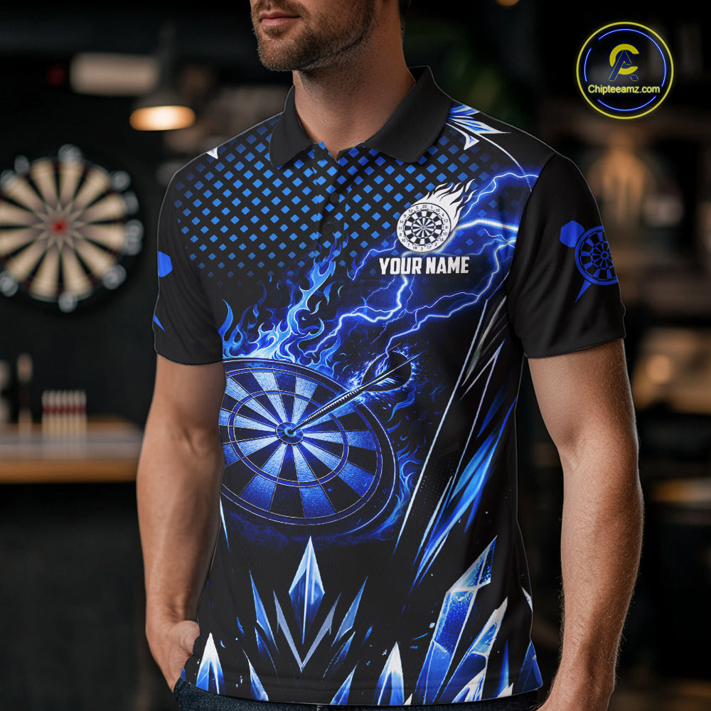 Personalized Blue Flame Lightning Icy Darts Shirt For Men, Darts Team Jersey Polo & Quarter Zip TDM6578