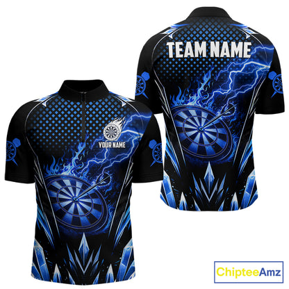 Personalized Blue Flame Lightning Icy Darts Shirt For Men, Darts Team Jersey Polo & Quarter Zip TDM6578