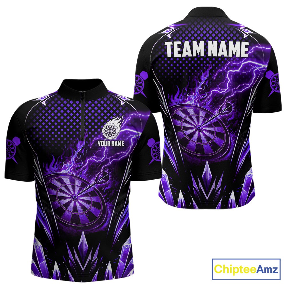 Personalized Purple Flame Lightning Icy Darts Shirt For Men, Darts Team Jersey Polo & Quarter Zip TDM6580