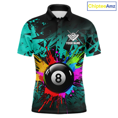 Colorful 8 Ball Pool Billiard Jersey For Men Custom Billiard Team Shirts Polo & 1/4 Zip | Turquoise TDM6581