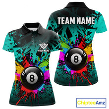 Load image into Gallery viewer, Colorful 8 Ball Pool Billiard Jersey For Women Custom Billiard Team Shirts Polo &amp; 1/4 Zip | Turquoise TDM6581