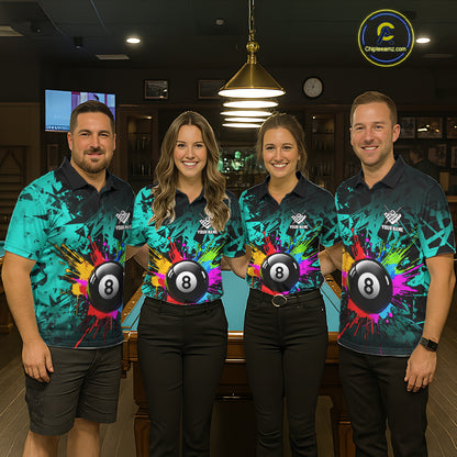 Colorful 8 Ball Pool Billiard Jersey For Men Custom Billiard Team Shirts Polo & 1/4 Zip | Turquoise TDM6581