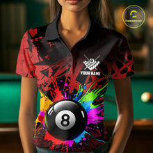 Load image into Gallery viewer, Colorful 8 Ball Pool Billiard Jersey For Women Custom Billiard Team Shirts Polo &amp; Quarter Zip | Red TDM6583