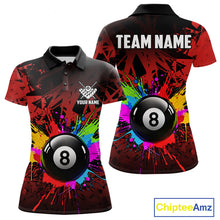 Load image into Gallery viewer, Colorful 8 Ball Pool Billiard Jersey For Women Custom Billiard Team Shirts Polo &amp; Quarter Zip | Red TDM6583