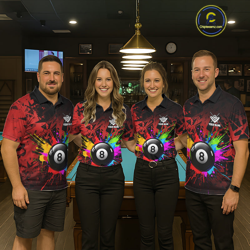 Colorful 8 Ball Pool Billiard Jersey For Women Custom Billiard Team Shirts Polo & Quarter Zip | Red TDM6583