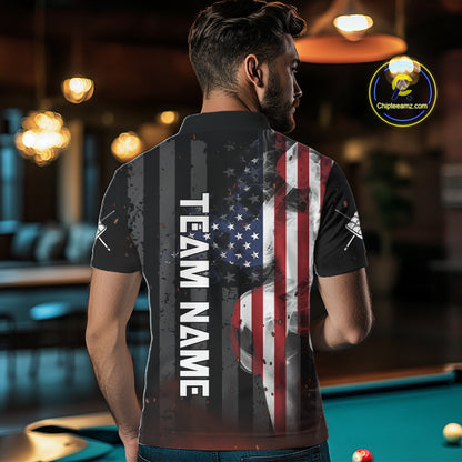 Personalized Vintage Smoke US Flag Billiard Shirts For Men, 9 Ball Pool Patriotic Billiard Jersey TDM4845