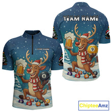 Load image into Gallery viewer, Funny Christmas Reindeer Beer Billiard Shirt For Men Custom 8 &amp; 9 Ball Xmas Pool Team Jersey TDM5061